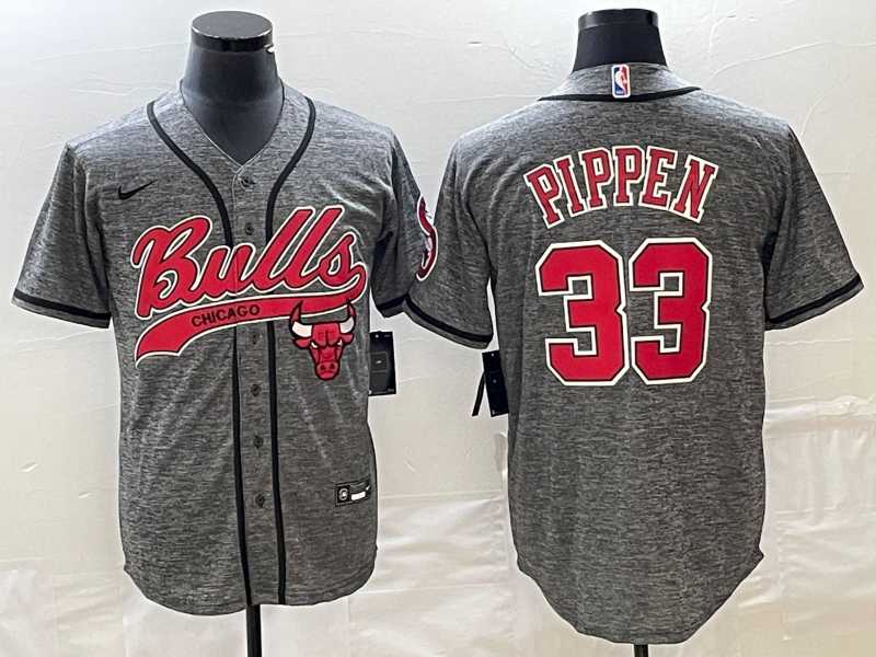 Mens Chicago Bulls #33 Scottie Pippen Grey Gridiron Cool Base Stitched Baseball Jersey